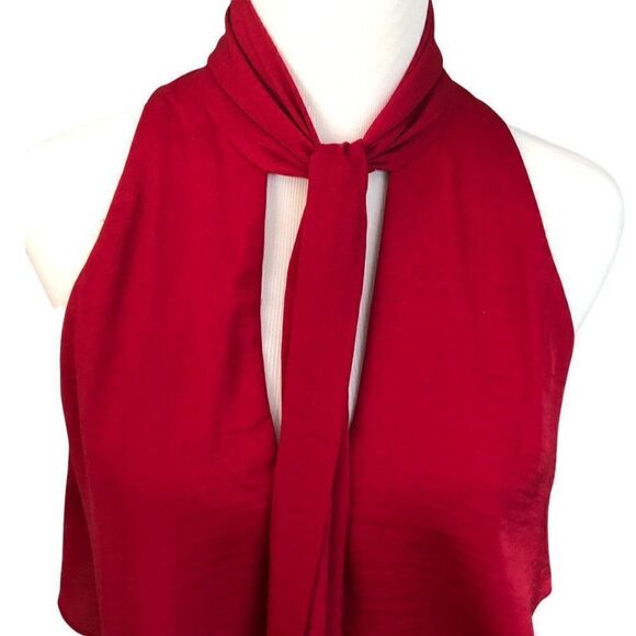 BCBGMaxAzria Celline Flowy Blouse in Sangria Red - Neck Tie - Sz S - Picture 7 of 12
